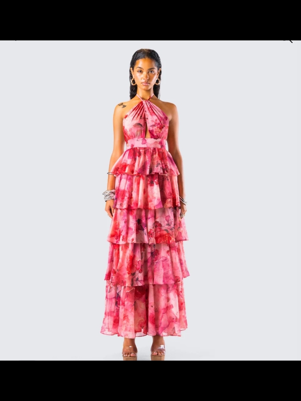 Finesse Caprice Pink Floral Halter Maxi Dress. Item Is New Without Tag